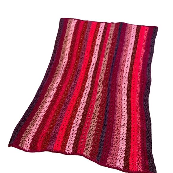 Red Pink Purple Stripes Afghan NEW 55 x 40.5" - Picture 1 of 6